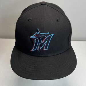 Miami Marlins 59FIFTY Fitted Hat 7 1/8 Black Blue Red MLB On Field Cap New‎ Era